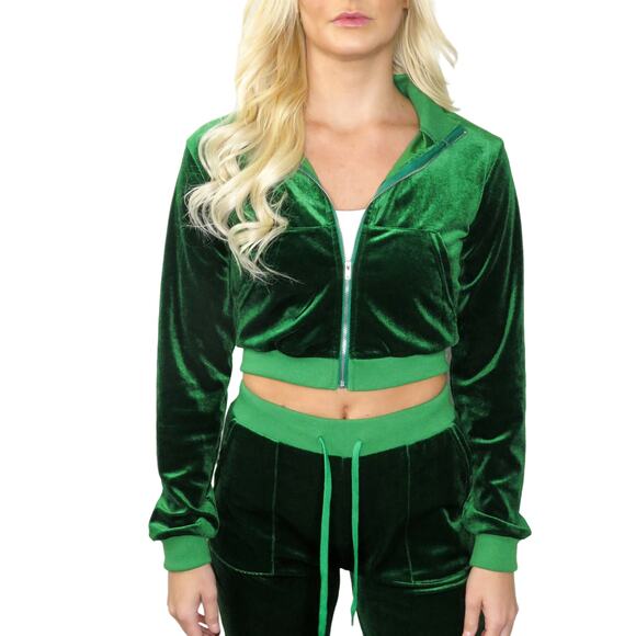 SHEIN Y2k Emerald Green Velour Tracksuit Zipper Jacket + Flared Pants Small - Picture 2 of 12